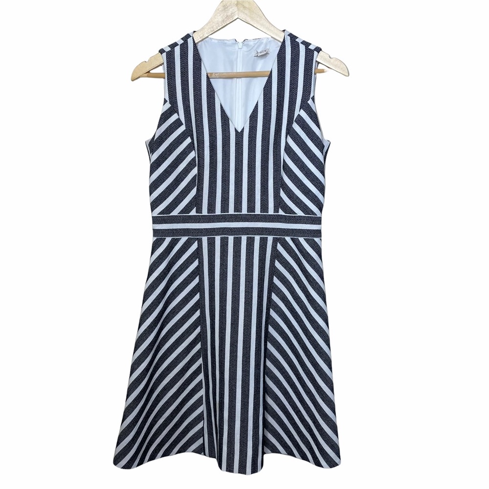 J.Crew Striped Herringbone Black White Sleeveless Dress